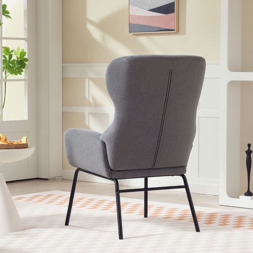 Fauteuil Moderne Style Oreilles Gris, Dossier Haut Rembourré Et Pieds Métal