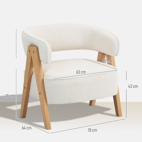 Fauteuil Moderne Blanc En Fleece Avec Accoudoirs, Structure Métal Et Pieds Bois