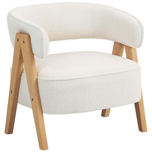 Fauteuil Moderne Blanc En Fleece Avec Accoudoirs, Structure Métal Et Pieds Bois