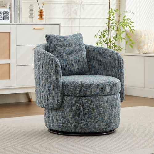 Fauteuil Pivotant 360° En Chenille Avec Rangement Caché Et Coussin Épais, Bleu