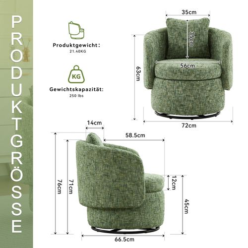 Fauteuil Pivotant 360° En Chenille Avec Rangement Caché Et Coussin Épais, Vert