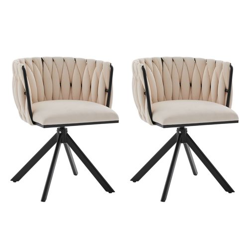 Fauteuil Velours 180° Pivotant Avec Structure Métallique Noire Renforcée, Lot De 2, Crème