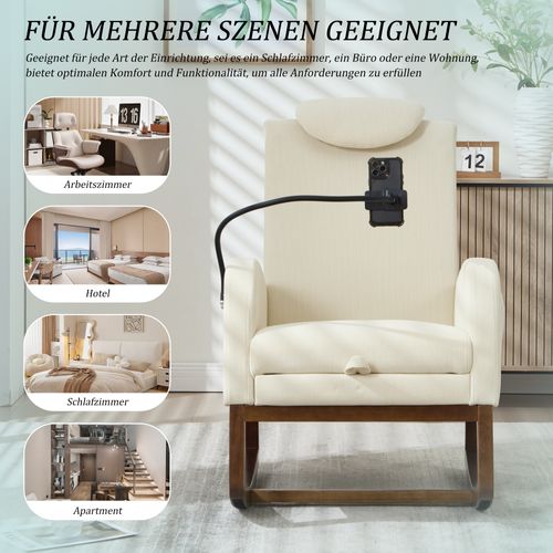 Fauteuil à Bascule Multifonction En Côtelé Avec Dossier Haut Et Repose-pieds, Beige