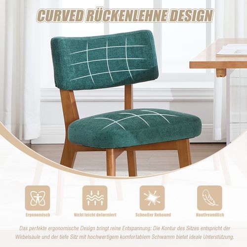 Lot De 2 Chaises De Salle à Manger Mid-century Avec Assise Tissu Rembourrée, Vert