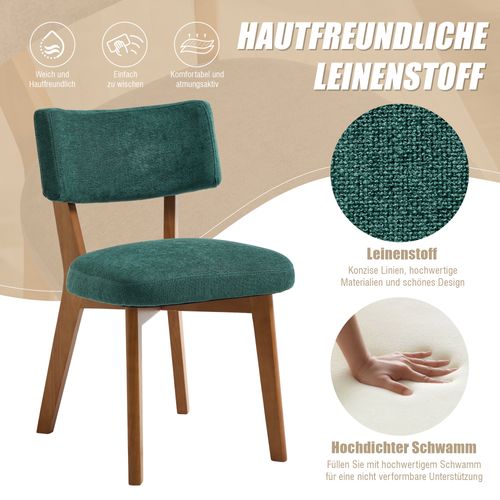Lot De 2 Chaises De Salle à Manger Mid-century Avec Assise Tissu Rembourrée, Vert