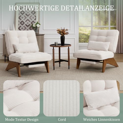 Fauteuil Lounge Réglable Avec Repose-pieds Et Coussin Lombaire, Tissu Beige