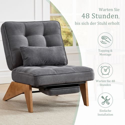 Fauteuil Lounge Réglable Avec Repose-pieds Et Coussin Lombaire, Tissu Gris Foncé