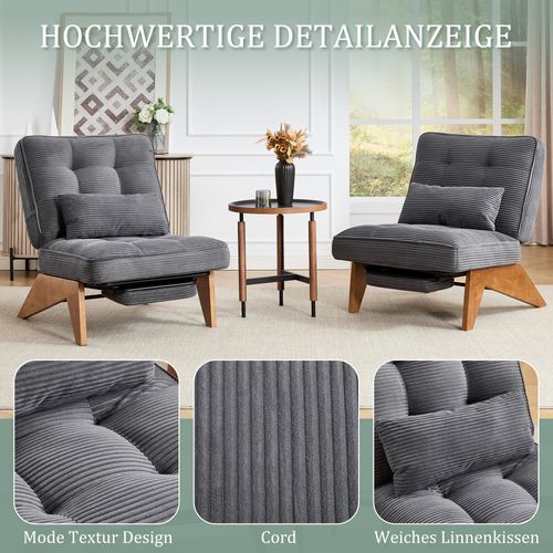 Fauteuil Lounge Réglable Avec Repose-pieds Et Coussin Lombaire, Tissu Gris Foncé