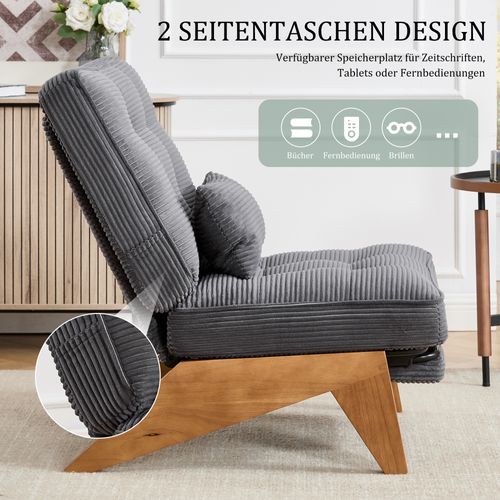 Fauteuil Lounge Réglable Avec Repose-pieds Et Coussin Lombaire, Tissu Gris Foncé
