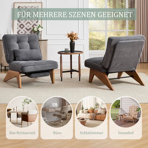 Fauteuil Lounge Réglable Avec Repose-pieds Et Coussin Lombaire, Tissu Gris Foncé