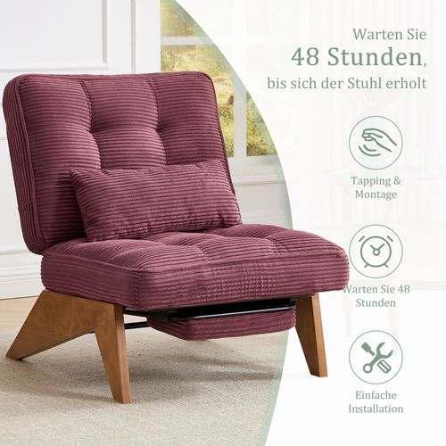 Fauteuil Lounge Réglable Avec Repose-pieds Et Coussin Lombaire, Tissu Rouge
