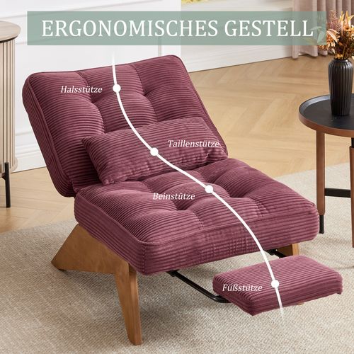 Fauteuil Lounge Réglable Avec Repose-pieds Et Coussin Lombaire, Tissu Rouge