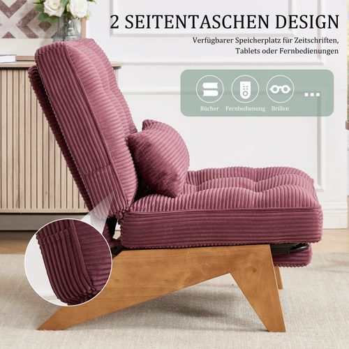 Fauteuil Lounge Réglable Avec Repose-pieds Et Coussin Lombaire, Tissu Rouge