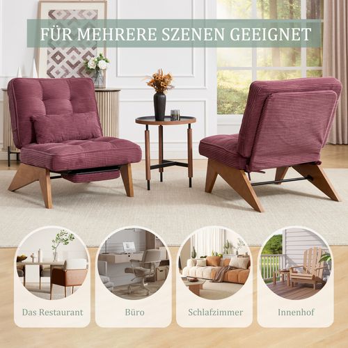 Fauteuil Lounge Réglable Avec Repose-pieds Et Coussin Lombaire, Tissu Rouge