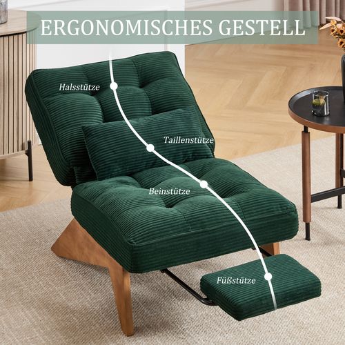 Fauteuil Lounge Réglable Avec Repose-pieds Et Coussin Lombaire, Tissu Vert