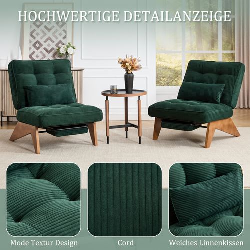 Fauteuil Lounge Réglable Avec Repose-pieds Et Coussin Lombaire, Tissu Vert