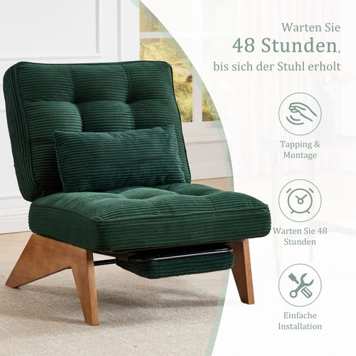 Fauteuil Lounge Réglable Avec Repose-pieds Et Coussin Lombaire, Tissu Vert