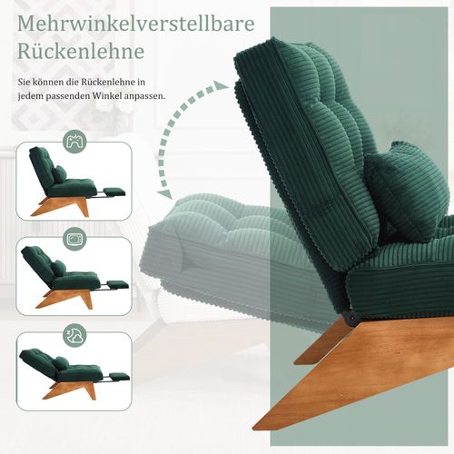 Fauteuil Lounge Réglable Avec Repose-pieds Et Coussin Lombaire, Tissu Vert
