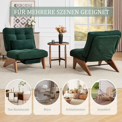 Fauteuil Lounge Réglable Avec Repose-pieds Et Coussin Lombaire, Tissu Vert