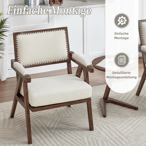 Fauteuil Lounge Tissu Rétro Milieu Du Siècle Avec Accoudoirs Et Structure Bois Beige Élégant