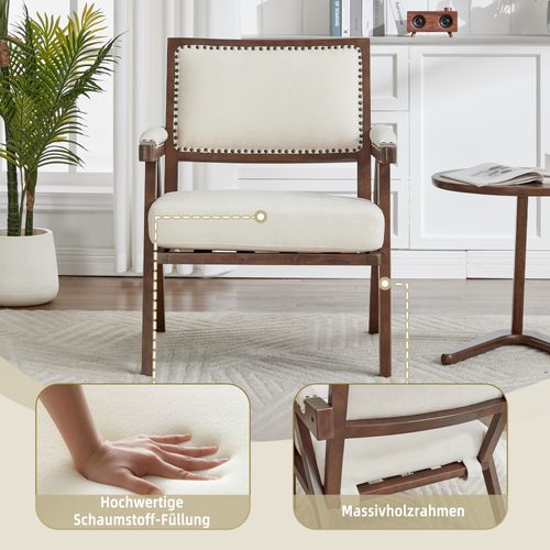 Fauteuil Lounge Tissu Rétro Milieu Du Siècle Avec Accoudoirs Et Structure Bois Beige Élégant