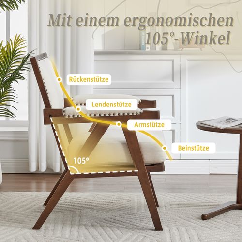 Fauteuil Lounge Tissu Rétro Milieu Du Siècle Avec Accoudoirs Et Structure Bois Beige Élégant