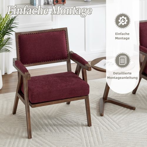 Fauteuil Lounge Tissu Rétro Milieu Du Siècle Avec Accoudoirs Et Structure Bois Rose Rouge Élégant