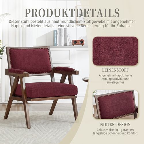 Fauteuil Lounge Tissu Rétro Milieu Du Siècle Avec Accoudoirs Et Structure Bois Rose Rouge Élégant