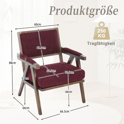 Fauteuil Lounge Tissu Rétro Milieu Du Siècle Avec Accoudoirs Et Structure Bois Rose Rouge Élégant