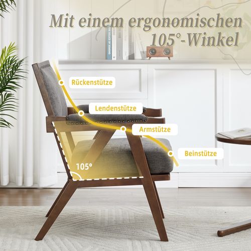 Fauteuil Lounge Tissu Rétro Milieu Du Siècle Avec Accoudoirs Et Structure Bois Gris Élégant