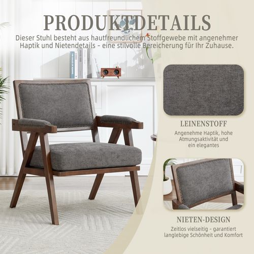 Fauteuil Lounge Tissu Rétro Milieu Du Siècle Avec Accoudoirs Et Structure Bois Gris Élégant