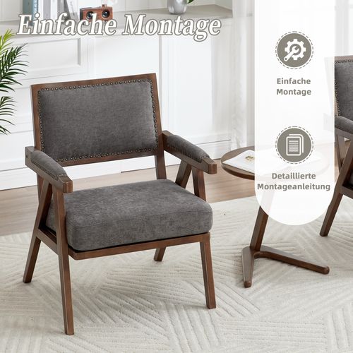 Fauteuil Lounge Tissu Rétro Milieu Du Siècle Avec Accoudoirs Et Structure Bois Gris Élégant