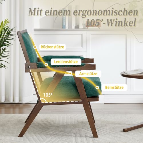 Fauteuil Lounge Tissu Rétro Milieu Du Siècle Avec Accoudoirs Et Structure Bois Vert Élégant