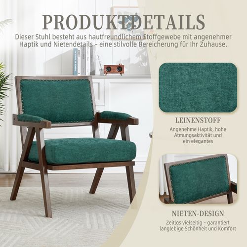 Fauteuil Lounge Tissu Rétro Milieu Du Siècle Avec Accoudoirs Et Structure Bois Vert Élégant