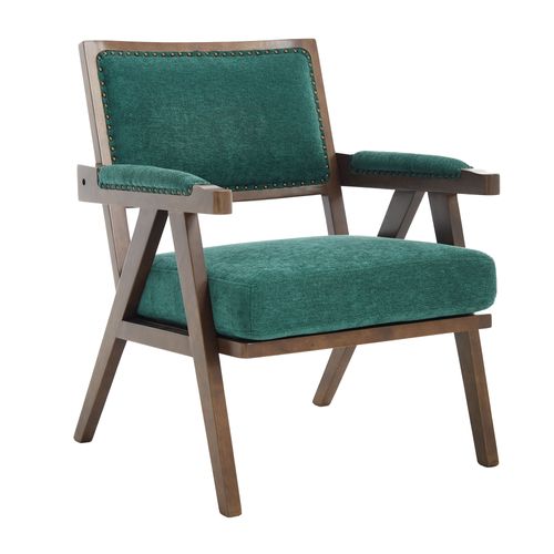 Fauteuil Lounge Tissu Rétro Milieu Du Siècle Avec Accoudoirs Et Structure Bois Vert Élégant