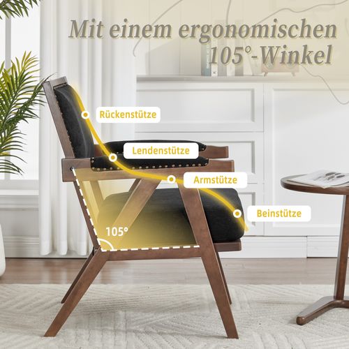 Fauteuil Lounge Tissu Rétro Milieu Du Siècle Avec Accoudoirs Et Structure Bois Noir Élégant