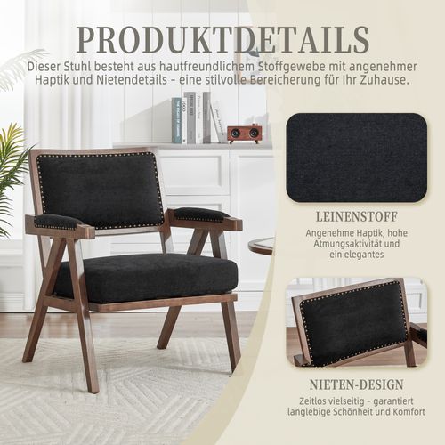 Fauteuil Lounge Tissu Rétro Milieu Du Siècle Avec Accoudoirs Et Structure Bois Noir Élégant
