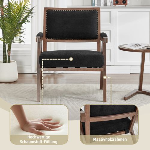 Fauteuil Lounge Tissu Rétro Milieu Du Siècle Avec Accoudoirs Et Structure Bois Noir Élégant