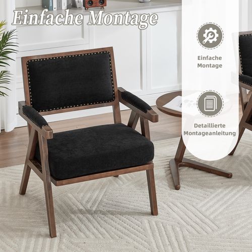 Fauteuil Lounge Tissu Rétro Milieu Du Siècle Avec Accoudoirs Et Structure Bois Noir Élégant