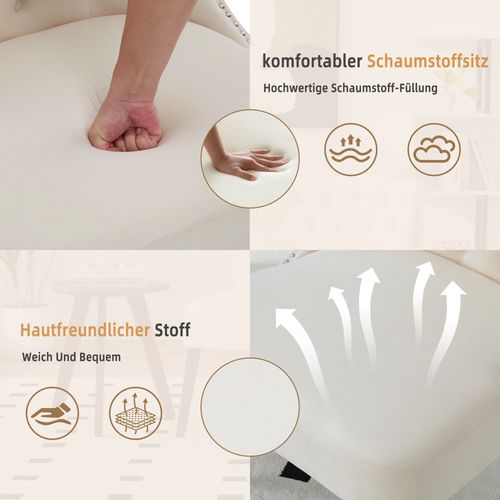 Fauteuil Sans Accoudoirs En Velours Avec Boutons Diamant Et Pieds Bois Massif Beige