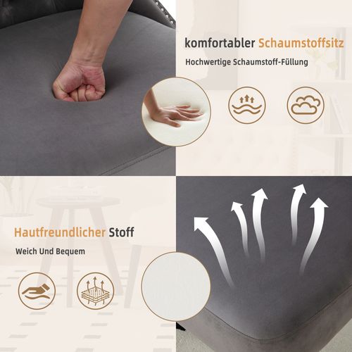 Fauteuil Sans Accoudoirs En Velours Avec Boutons Diamant Et Pieds Bois Massif Gris