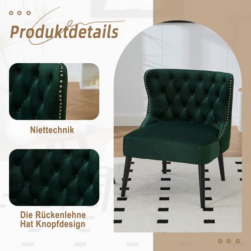 Fauteuil Sans Accoudoirs En Velours Avec Boutons Diamant Et Pieds Bois Massif Vert