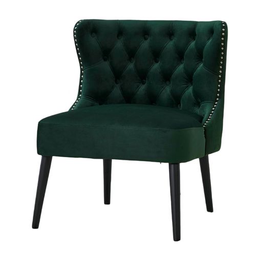 Fauteuil Sans Accoudoirs En Velours Avec Boutons Diamant Et Pieds Bois Massif Vert