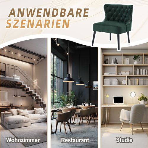 Fauteuil Sans Accoudoirs En Velours Avec Boutons Diamant Et Pieds Bois Massif Vert