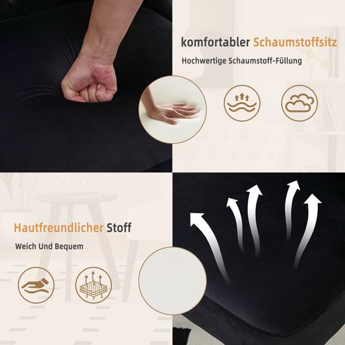 Fauteuil Sans Accoudoirs En Velours Avec Boutons Diamant Et Pieds Bois Massif Noir