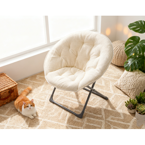 Fauteuil Pliant En Laine D’agneau, Confortable Et Portable, Idéal Pour Chambre Et Extérieur, Beige