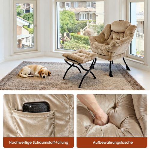 Fauteuil Relax Avec Repose-pieds Et Poche Latérale, Confortable Pour Salon Et Bureau, Kaki