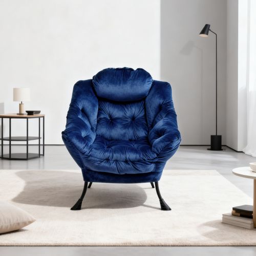 Fauteuil Relax Avec Repose-pieds Et Poche Latérale, Confortable Pour Salon Et Bureau, Bleu Foncé