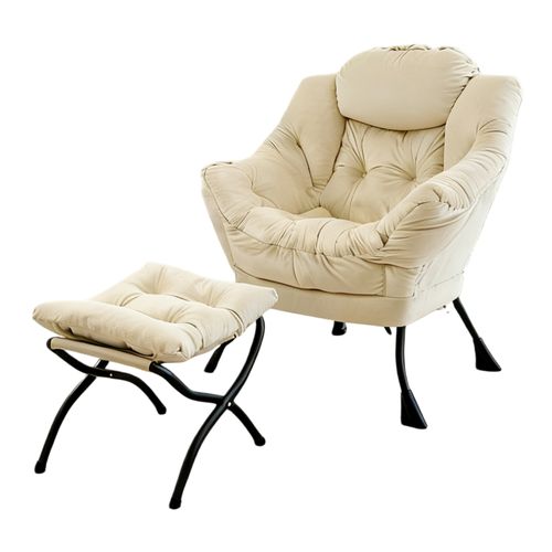 Fauteuil Relax Avec Repose-pieds Et Poche Latérale, Confortable Pour Salon Et Bureau, Beige