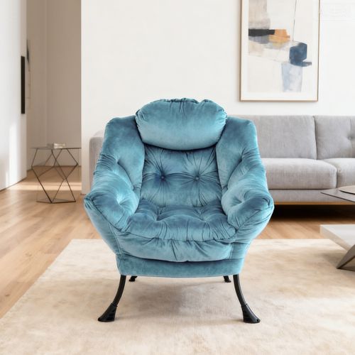 Fauteuil Relax Avec Repose-pieds Et Poche Latérale, Confortable Pour Salon Et Bureau, Bleu